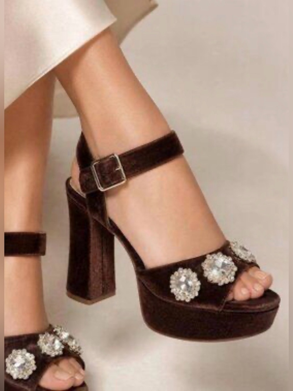 Copper Key brown Velvet Embellished Platform Dress Sandals Size 8.5 New